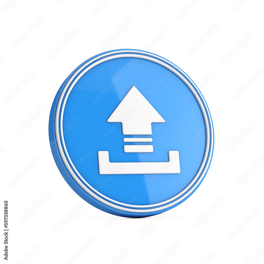 Upload Icon in Blue Circle Button. 3d Rendering Upload Icon in Blue Circle Button. 3d Rendering