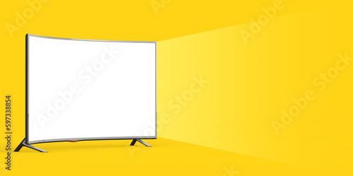 Modern Curved Led or LCD TV Screen Mockup with Blank Space for Your Design in Shape of Watch Screen Light. 3d Rendering photo