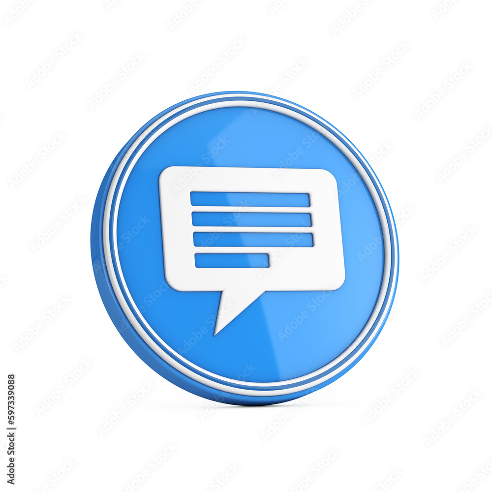 Message Bubble Icon in Blue Circle Button. 3d Rendering Message Bubble Icon in Blue Circle Button. 3d Rendering