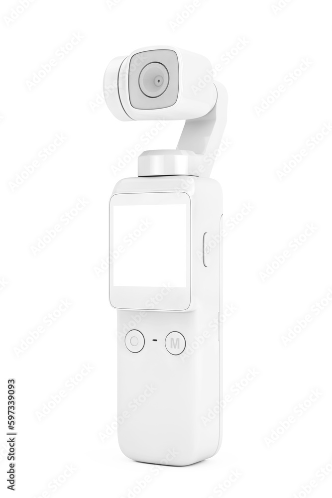 White Pocket Handheld Gimbal Action Camera in Clay Style. 3d Rendering White Pocket Handheld Gimbal Action Camera in Clay Style. 3d Rendering