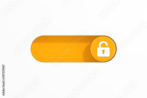 Yellow Toggle Switch Slider with Opened Lock Icon. 3d Rendering