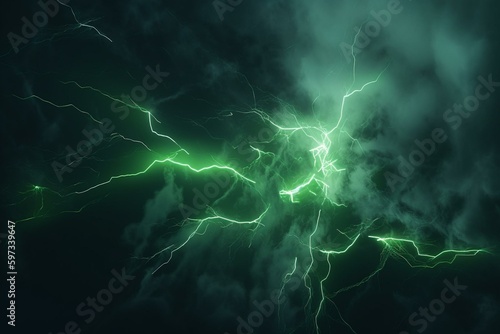 Abstract electric background featuring green lightning. Generative AI