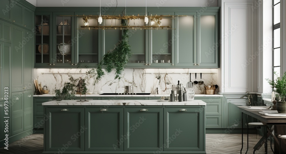 Kitchen background with counter top view, generative ai Kitchen background with counter top view, generative ai