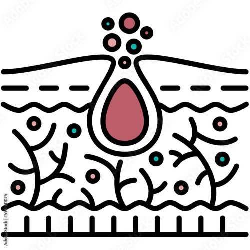 Acne pore Icon. Skin Inflammation Dermatology Symbol. Line Filled Icon Vector Stock