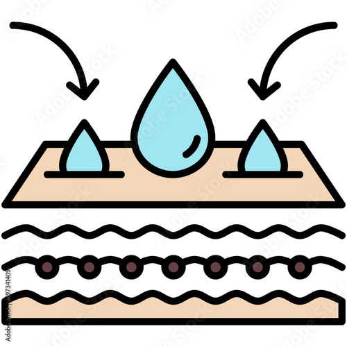 Absorption Icon. Skin Moisture Water Symbol. Line Filled Icon Vector Stock