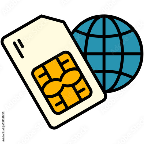 Simcard Icon. Phone Nano Chip Symbol. Line Filled Icon Vector Stock
