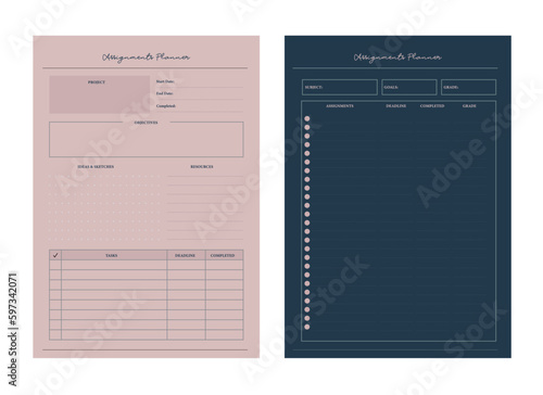 set of Assignment Planner. Minimalist planner template set. Vector illustration.