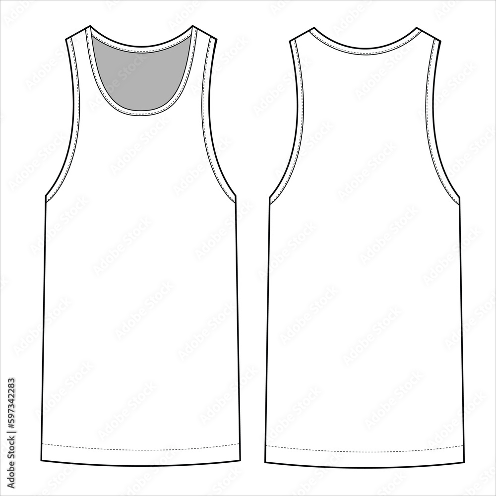 Tank Top Flat Drawing Vector Template front and Back View Tank Top Flat Drawing Vector Template front and Back View
