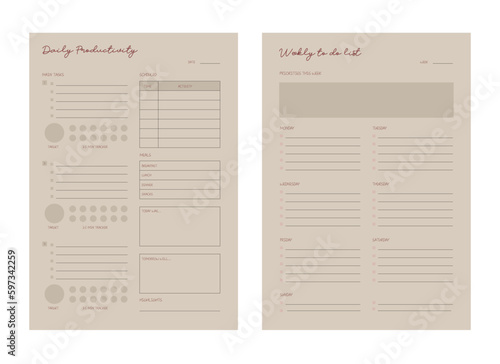 2 set The Product Evaluation and the priority Planner. Minimalist planner template set. Vector illustration.