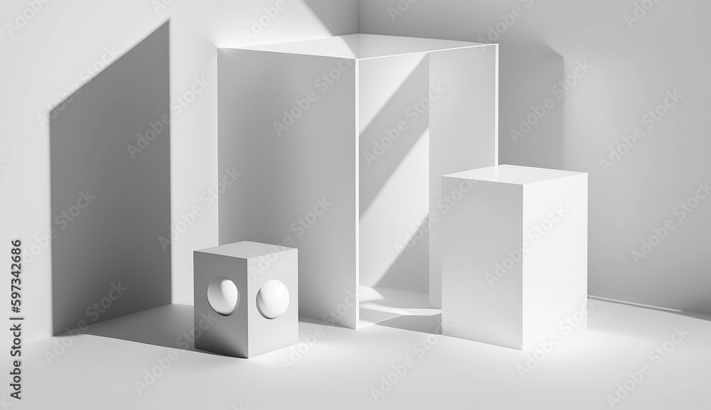 Plain White Background with Soft Shadows, shadows. 3d rendering. Generative AI Plain White Background with Soft Shadows, shadows. 3d rendering. Generative AI