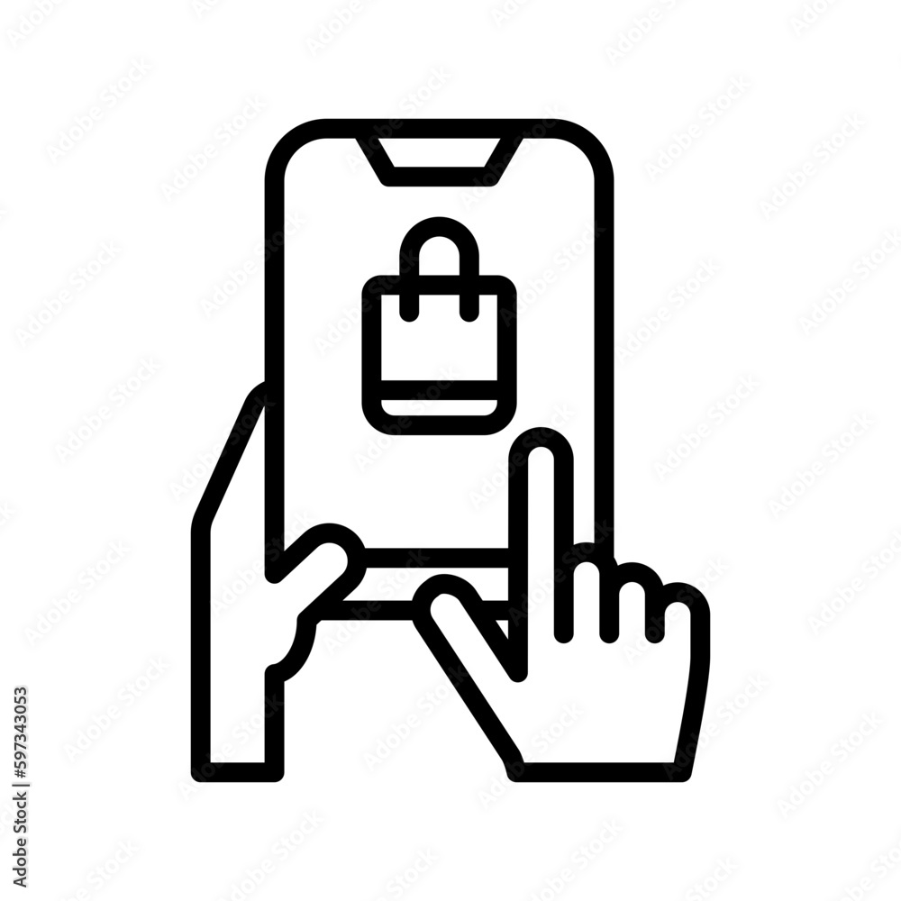 Online Shopping outline icon for commerce and shopping, online store, ecommerce, purchase, smartphone, buy, app logo Online Shopping outline icon for commerce and shopping, online store, ecommerce, purchase, smartphone, buy, app logo