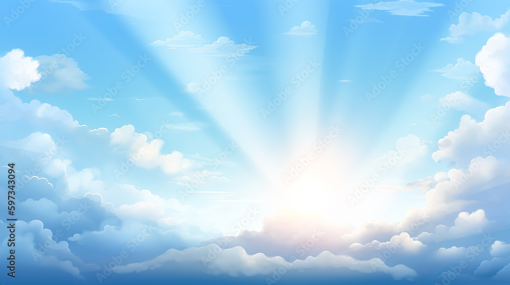 美しい青空と太陽と雲のイラスト背景　Generative AI