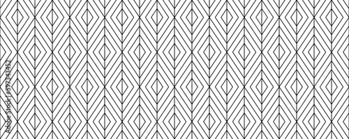 Geometric linear seamless pattern. Black and white repeating wallpaper. Lattice lines with rhombus. Abstract background. Textile or fabric swatch design template. Vector texture 