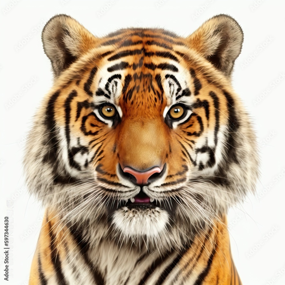 portrait of tiger panthera isolated on white background, generative ai
