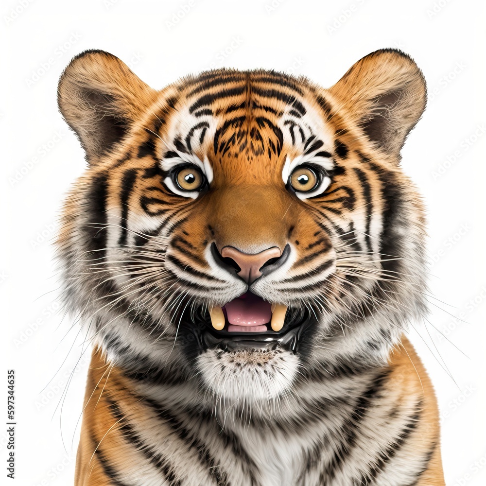 portrait of tiger panthera isolated on white background, generative ai portrait of tiger panthera isolated on white background, generative ai
