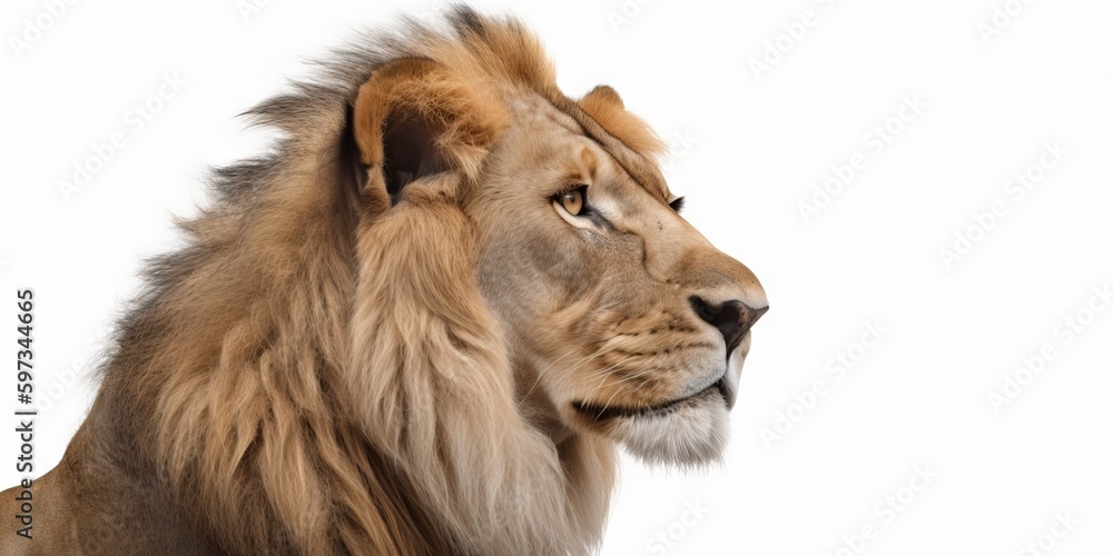 portrait of lion panthera leo isolated on white background, generative ai