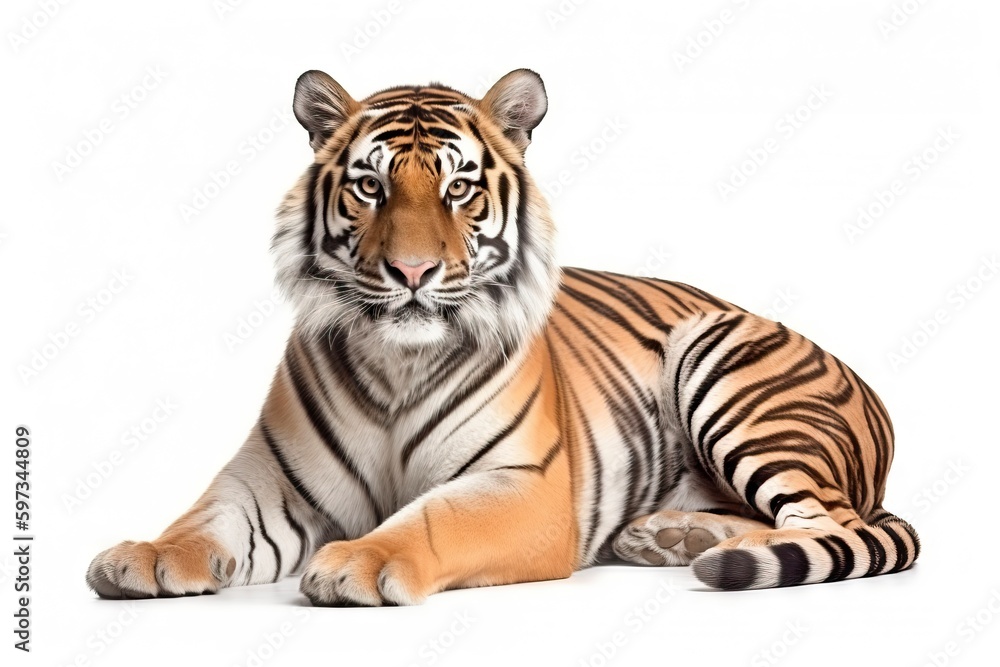 portrait of tiger sitting resting isolated on white background, generative ai portrait of tiger sitting resting isolated on white background, generative ai