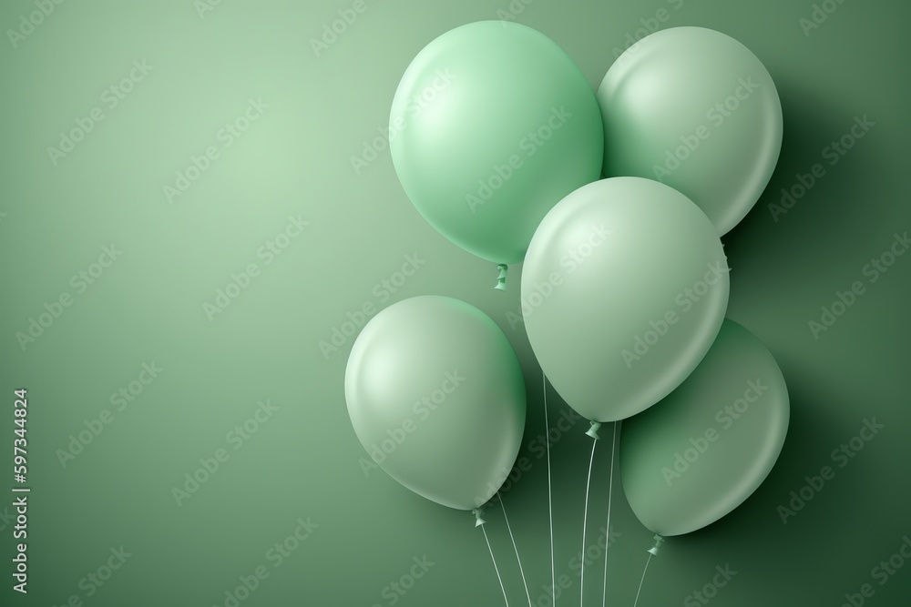 pastel green balloons isolated on pastel background for birthday