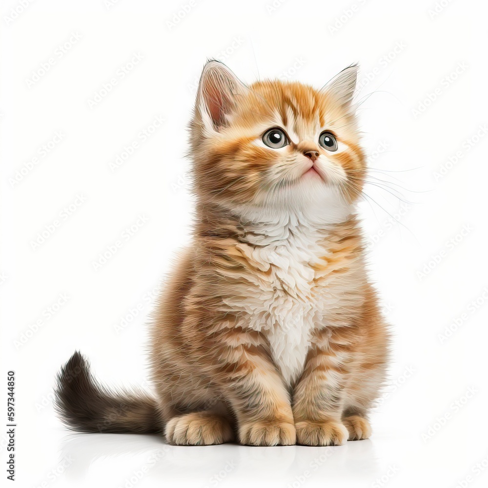 happy little cat puppy kitten isolated on white background, generative ai