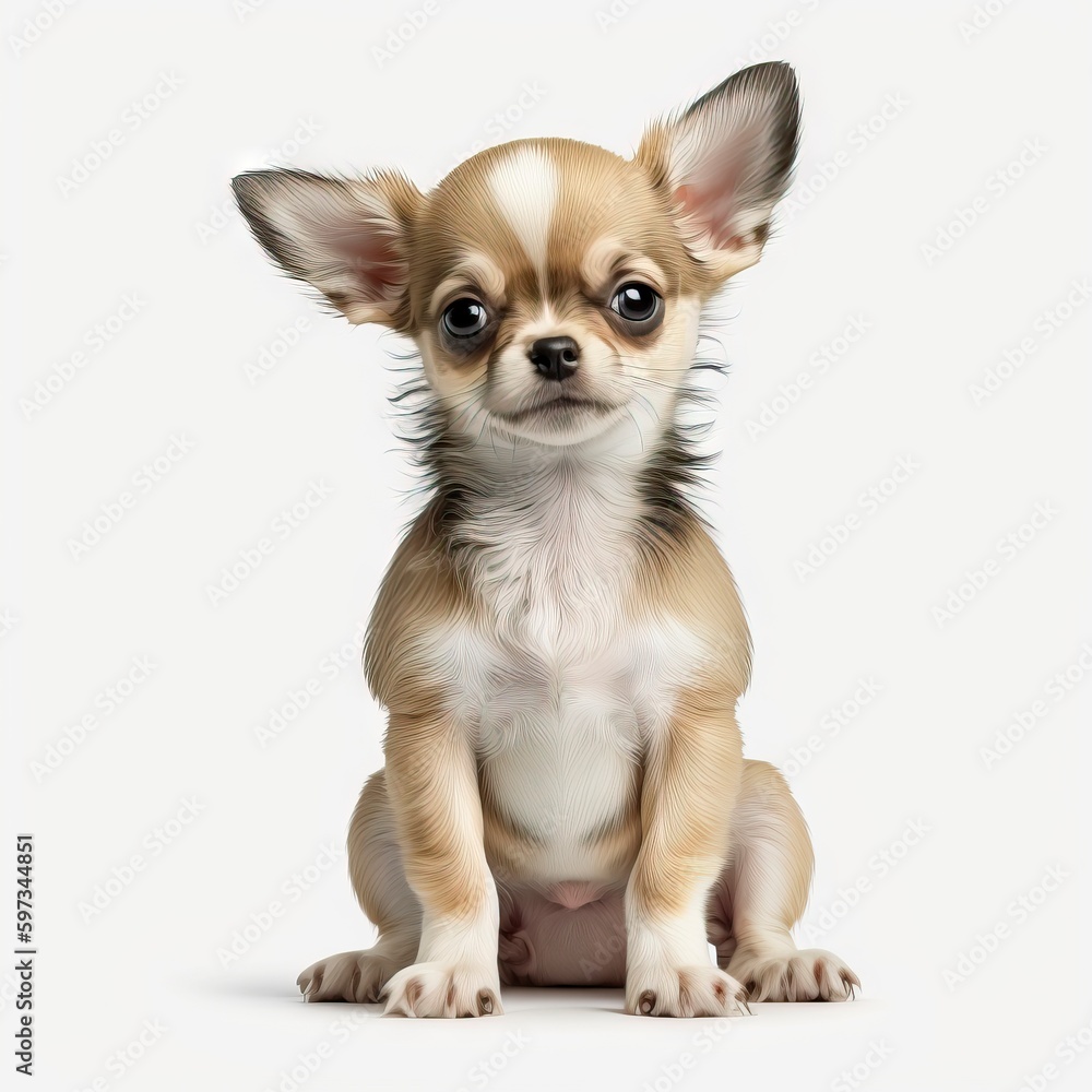 happy little chihuahua dog puppy sitting isolated on white background, generative ai