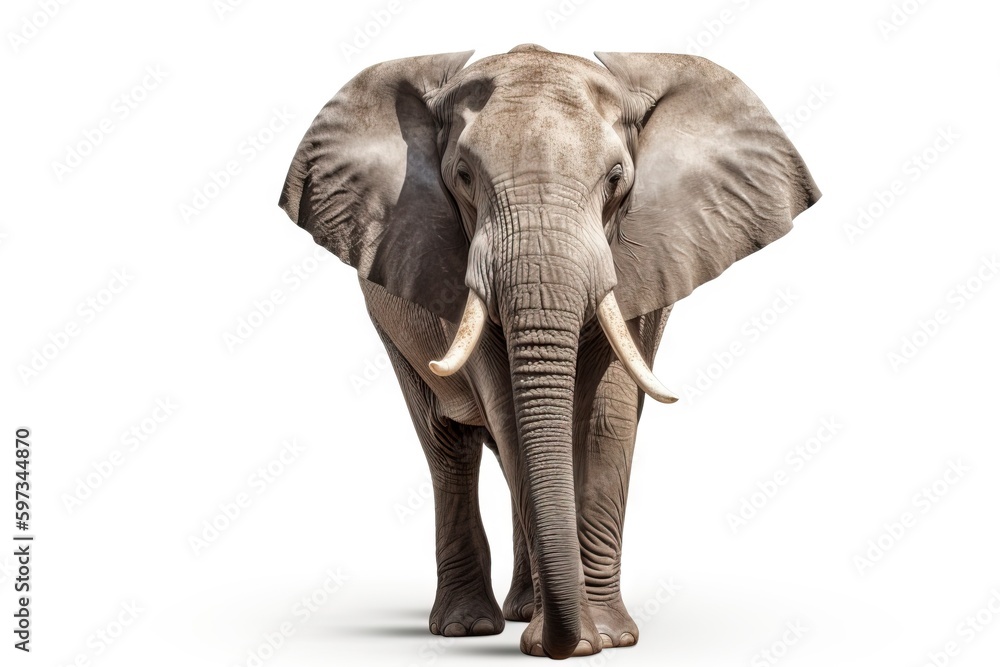 Obraz premium front view elephant isolated on white background, generative ai