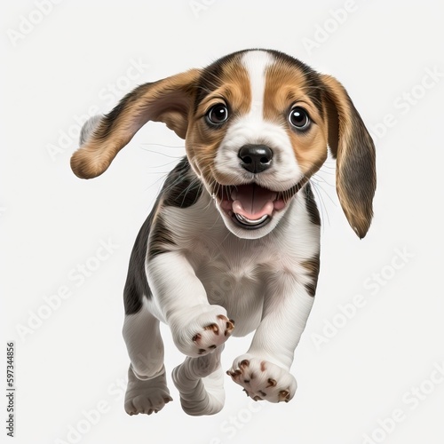happy little dog puppy isolated on white background, generative ai