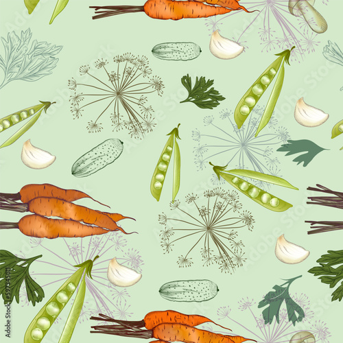 Cute vector kitchen pattern with vegetables