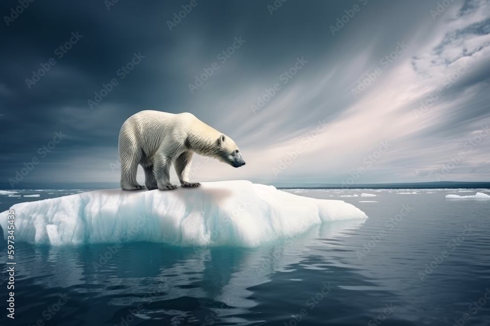 A polar bear standing on top of an iceberg, created with Generative Ai Technology