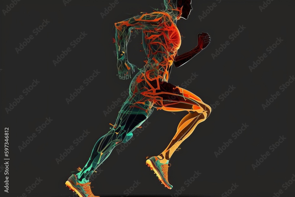 Sport Runner , Side profile view of sporty energetic serious healthy dynamic. Side view of a jogger legs with the power in the veins isolated, created with Generative Ai Technology