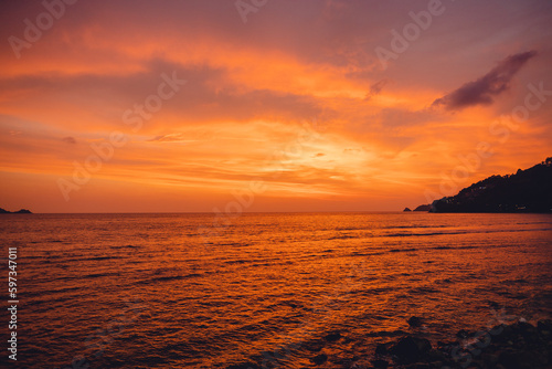 Sunset evening seaside scenery at phuket island