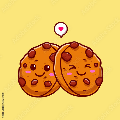 Cute Cookies Couple Cartoon Vector Icon Illustration. Food Object Icon Concept Isolated Premium Vector. Flat Cartoon Style