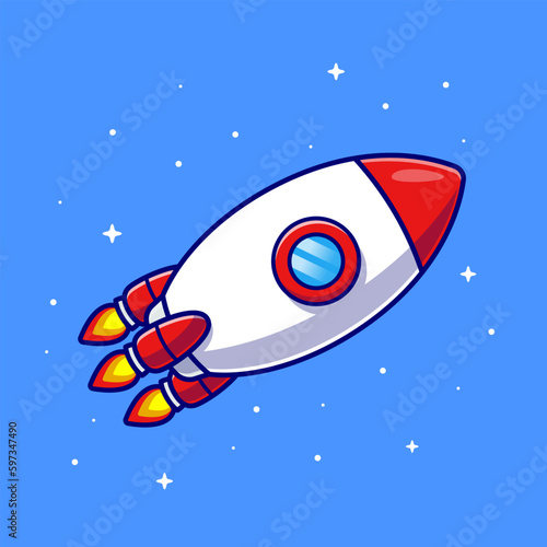 Rocket Flying In Space Cartoon Vector Icon Illustration. Transportation Technology Icon Concept Isolated Premium Vector. Flat Cartoon Style