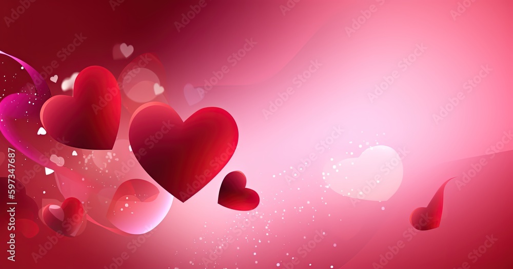 abstract background banner, heart shape with red bokeh glitter glow light and light trail, Generative Ai