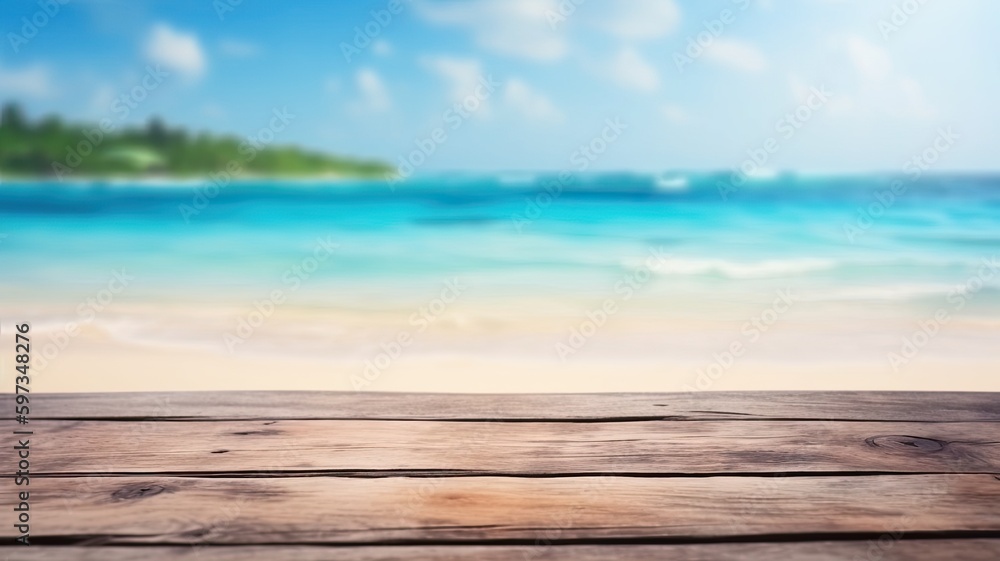 empty table to showcase your product on seascape view background , Generative AI empty table to showcase your product on seascape view background , Generative AI
