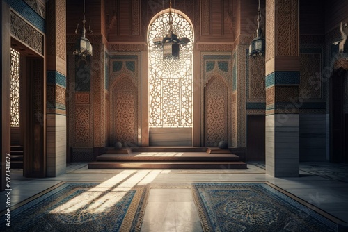 Islamic architectural design with traditional oriental elements. Generative AI