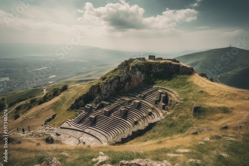 Fotografia Ancient Hellenistic theater atop Kale hill, Pergamon city, Turkey