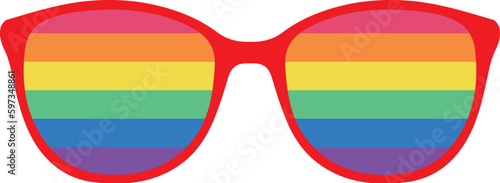 LGBT rights symbol. Sunglasses with LGBT gay rainbow lenses. Vector flat cartoon illustration icon. Isolated on white background. Rainbow, LGBT pride, gay,human rights, glasses concept