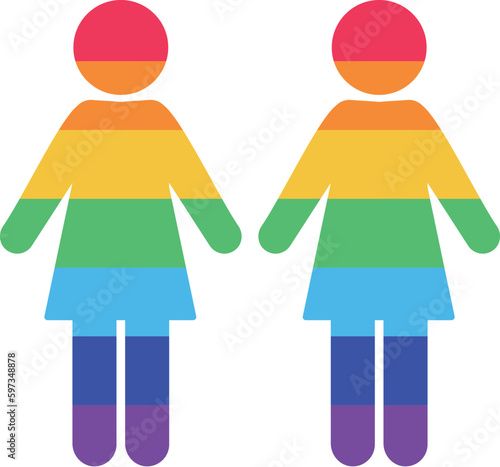 LGBT pride. Two lesbians vector icon in rainbow colors. Vector illustration