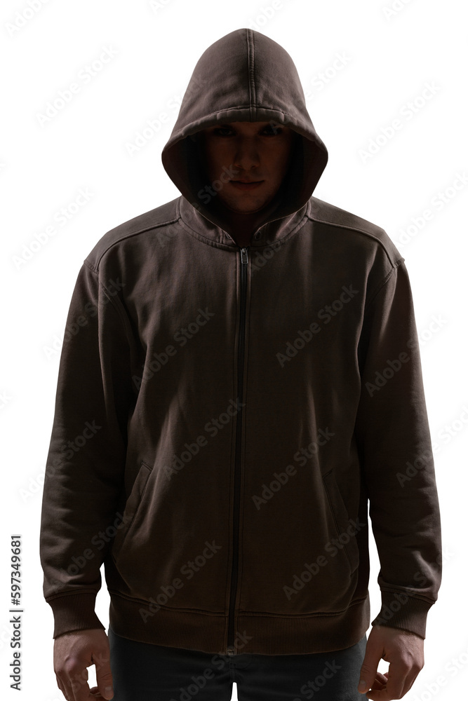 Silhouette of a man hacker in the hood Silhouette of a man hacker in the hood