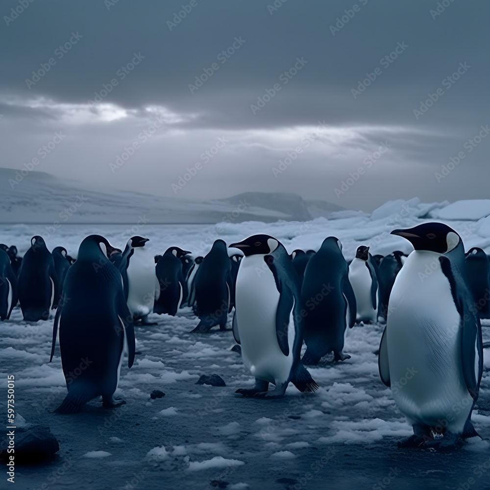 Obraz premium a colony of emperor penguins in Antarctica
