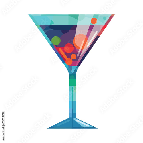 martini glass with olive and ice