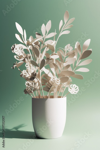 Paper Cut Out of Plant in Pot. Generative AI