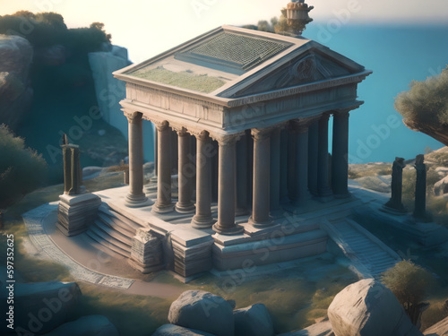 Architectural model of Greek temple, Generative AI