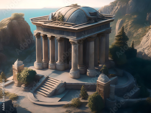 Architectural model of Greek temple, Generative AI