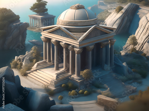 Architectural model of Greek temple, Generative AI