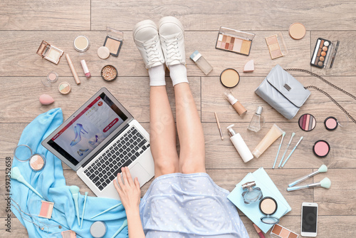 Young woman online shopping...