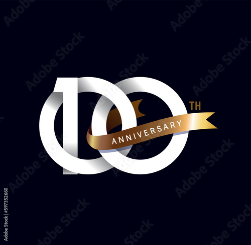 99 years anniversary vector number icon, birthday logo label, black and white with gold ribbon