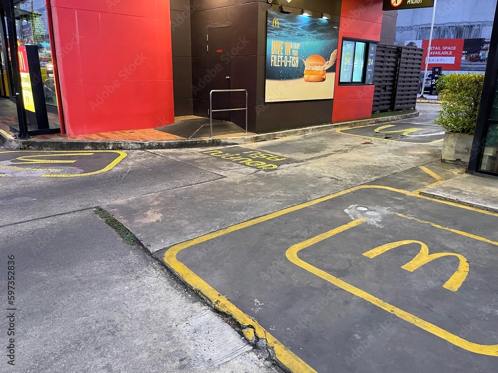 Landscaping around a McDonald's fast food restaurant. Branding