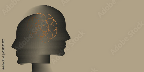 Metaphor bipolar disorder, Double face, Split personality, Parkinson, Psychology, Dual personality Mental health concept, Web banner, Copy space