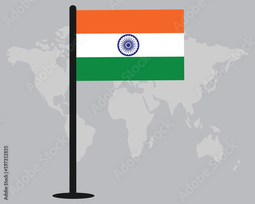 India flag with world map silhouette in background vector design.